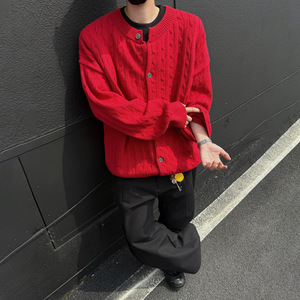 青少年秋冬新品圆领套头针织衫男加厚宽松款2026秋季腈纶运动风罗图片