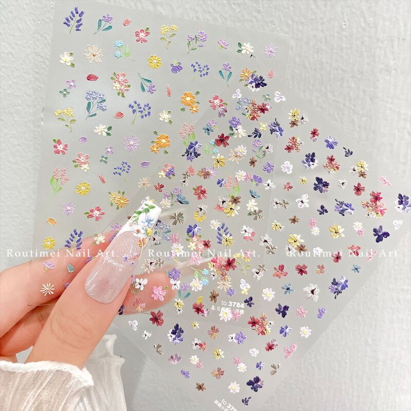 Spring Nail Art Stickers Spring Wild Flowers Oil Painting Small Flowers Nail Art Adhesive Nail Decoration Stickers Nail Art Shop Same