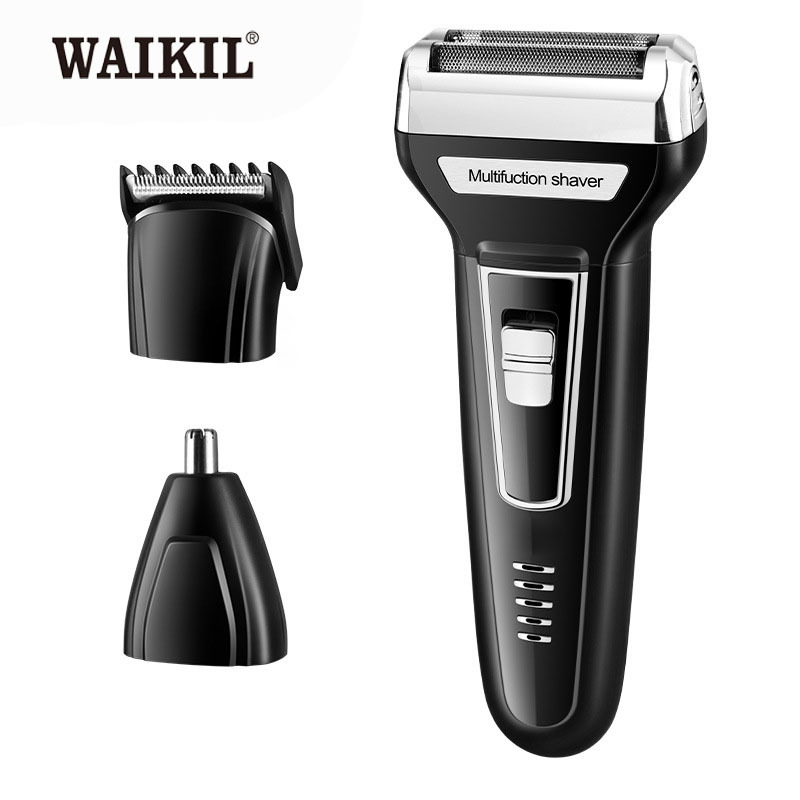 Three-in-One Reversible Rotary Shaver with Removable Washable Blade Nose Hair Trimmer and Washable Electric Hair Cutter