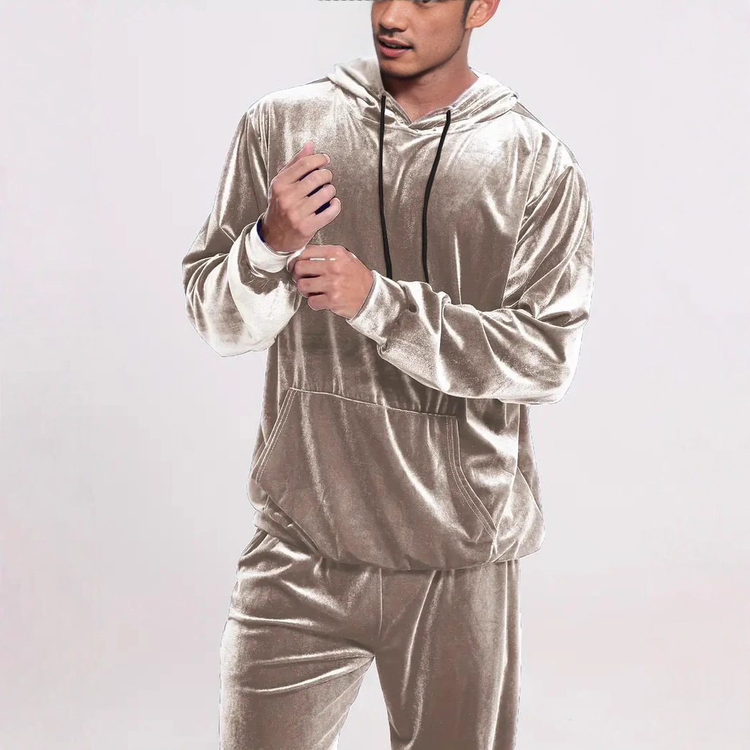 Europäisches und amerikanisches Cross-Border Herren-Freizeit-Sweatshirt mit Kapuze, einfarbig, langärmelig, aus Samt, Jogginghose_voghion.com