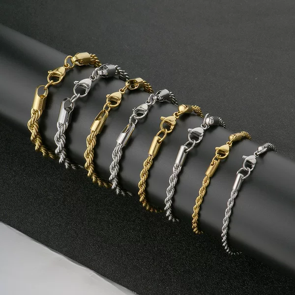 Cross-border Hot Twist Rope Bracelet European and American Popular Simple 18k Gold Stainless Steel Twist Chain for Men and Women Bracelet