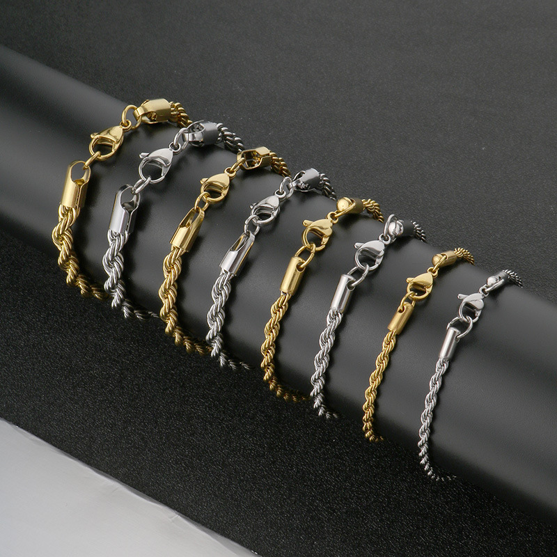 Cross-border Hot Twist Rope Bracelet European and American Popular Simple 18k Gold Stainless Steel Twist Chain for Men and Women Bracelet Cross-border Hot Twist Rope Bracelet European and American Popular Simple 18k Gold Stainless Steel Twist Chain for Men and Women Bracelet