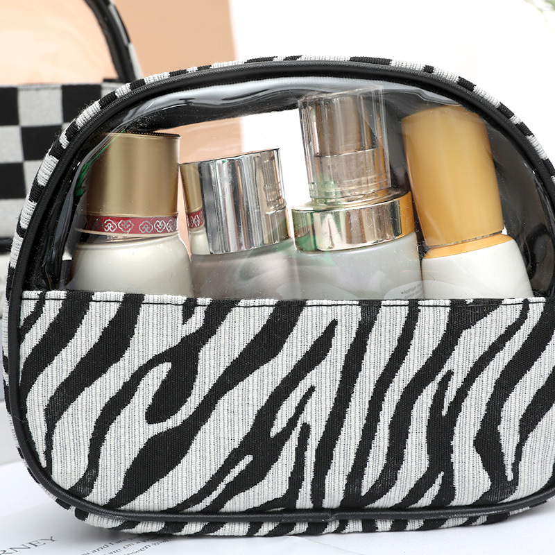 Bolsa de cosméticos estilo 2025, bolsa de cosméticos a cuadros, serie blanco y negro, bolsa de almacenamiento impermeable.