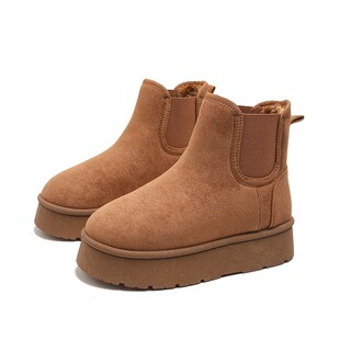 Foreign Trade Chelsea Smoke Tube Boots Women's 2024 Fall/Winter Leisure Thick Bottom Fashion fleece-lined Martin Boots Set Foot Cotton Boots