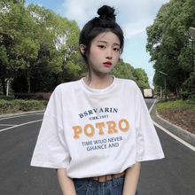 简约字母个性印花创意短袖t恤女上衣高街韩版新款2024年原宿学院