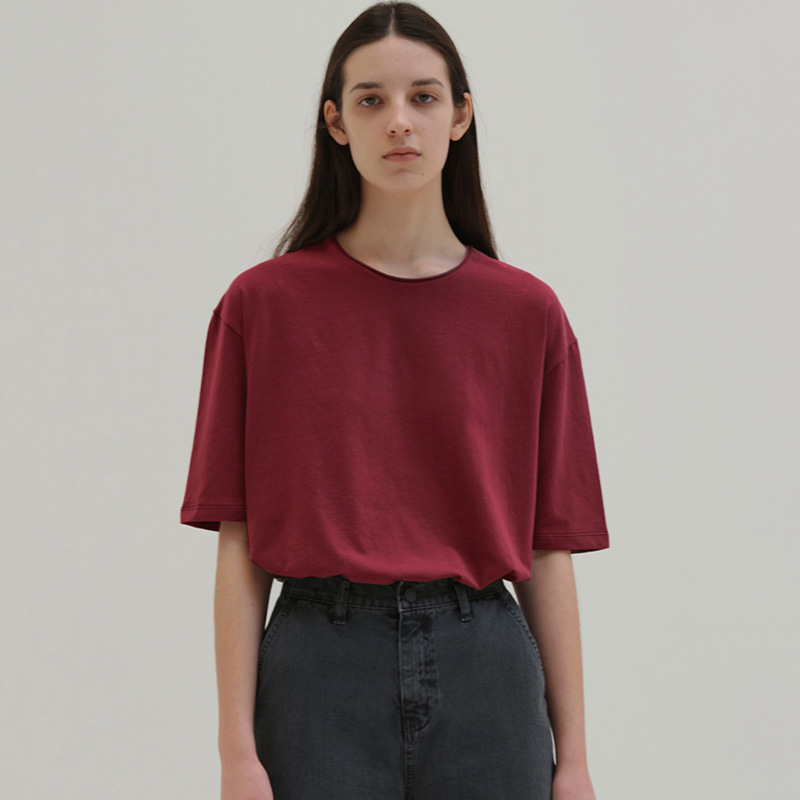 【Clearance Bargain】Short-Sleeve T-Shirt with a Minimalist Style, Loose Neckline, Unique Design, Basic Style, Women's Base T-Shirt