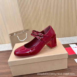 Ch玛丽珍方圆头漆皮女鞋法式优雅减龄单鞋牛皮高跟红底2025新款