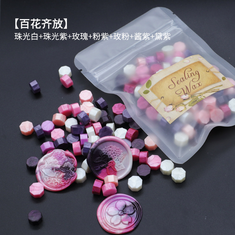 Ocho-lado fuego pintura cera grano mezclado color 35g bolsa de embalaje fuego pintura cera sello al por mayor sobre DIY mano cuenta de sellado Uso de cera