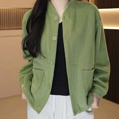 一件代发直播爆款2025春秋季开衫外套女纯色宽松百搭棒球休闲上衣