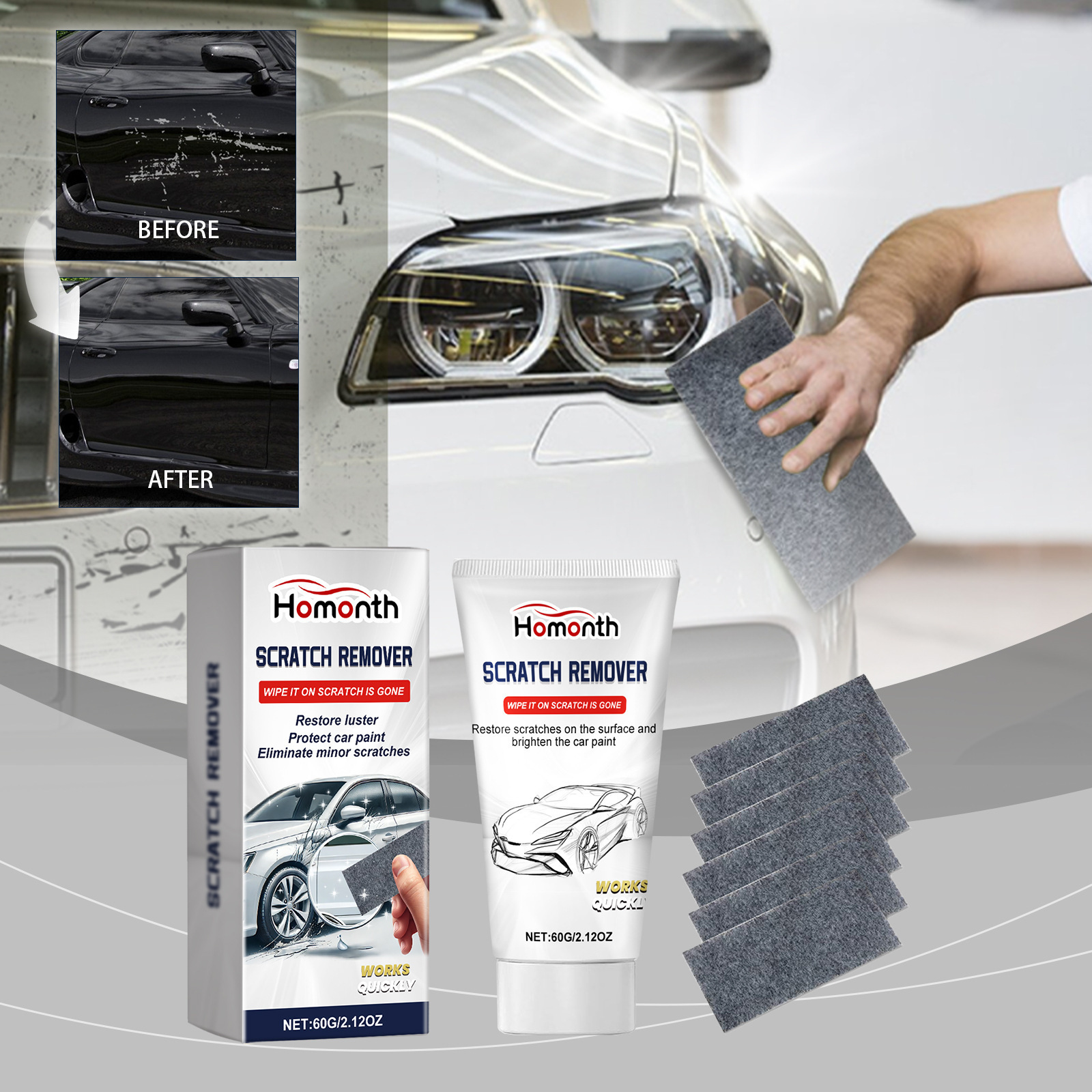 Cross-Border Hot-Selling Product Homonth Nano Flash Cloth Car Scratch Repair Kit for Car Paint Scratch Polishing and Maintenance