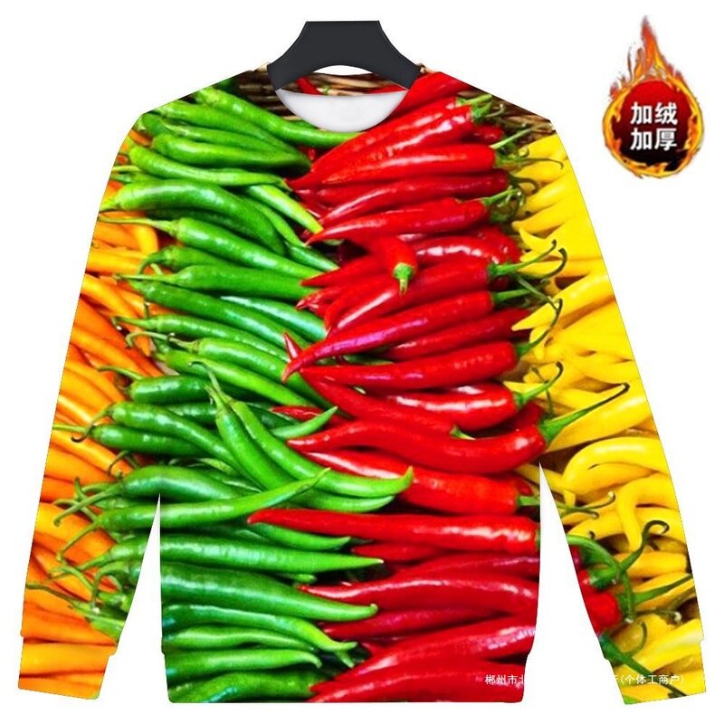 Autumn and Winter New Style Green and Red Pepper 3D Printing Series Trendy and Fashionable Women's Velvet Round Neck Sweatshirt Autumn and Winter New Style Green and Red Pepper 3D Printing Series Trendy and Fashionable Women's Velvet Round Neck Sweatshirt