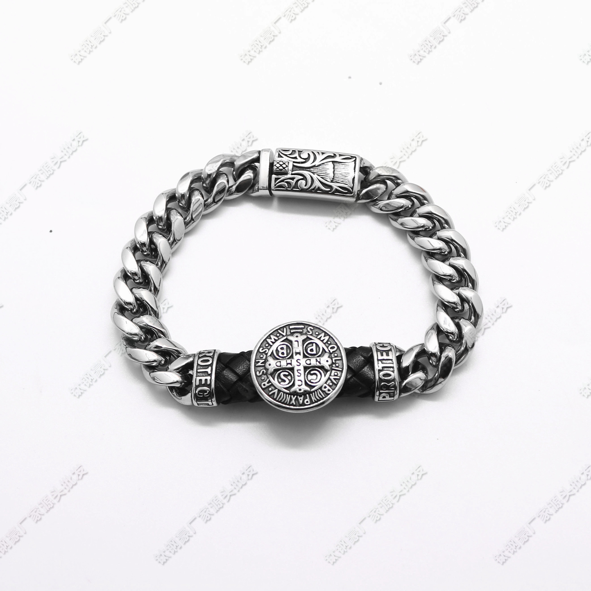 European and American Punk Style Simple Motorcycle Titanium Steel Cross Bracelet Hand Ornaments Fashionable Men's and Women's Leather Rope Accessories Jewelry Wholesale
