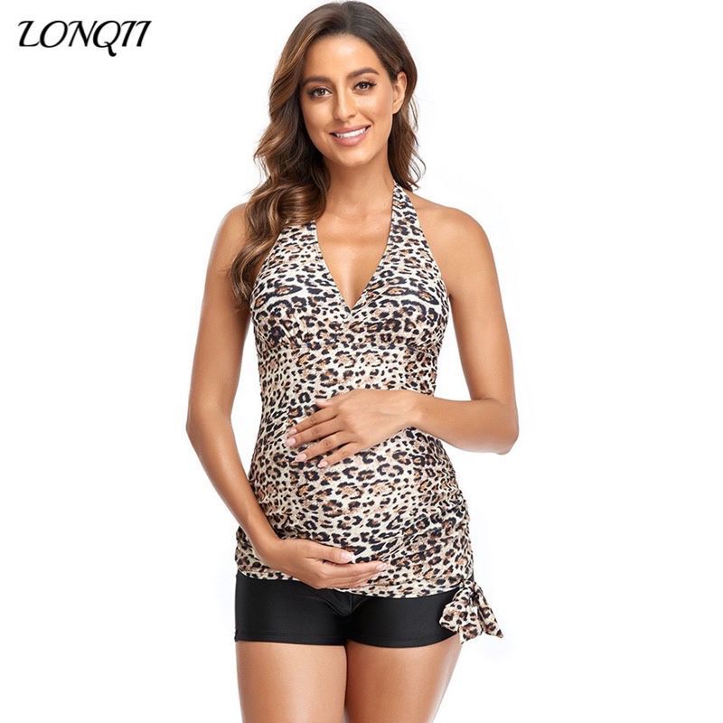 2022 Longqi Cross-border Pregnant Women's Swimwear Women's Amazon Digital Printed Belly Covering Strap Flat-angle Split Bikini