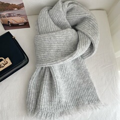 流苏日系灰色针织围巾冬季加厚保暖纯色男女通用情侣款软乎乎围脖