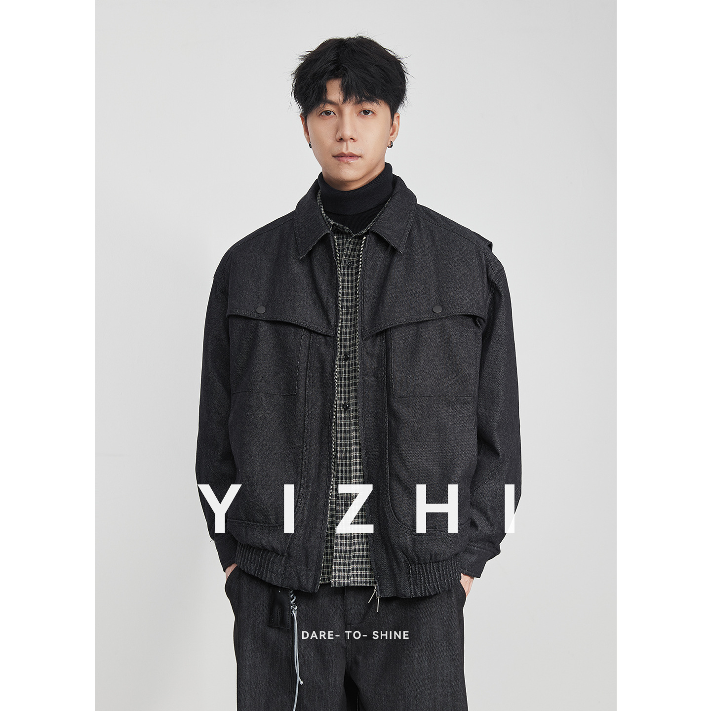 亦止『寒序织』90白鸭绒拼接美式休闲翻领牛仔羽绒服冬季男士保暖