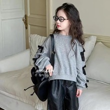 女童秋装卫衣2025新款蝴蝶结儿童韩版长袖女孩中大童休闲上衣童装