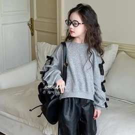 女童秋装卫衣2025新款蝴蝶结儿童韩版长袖女孩中大童休闲上衣童装