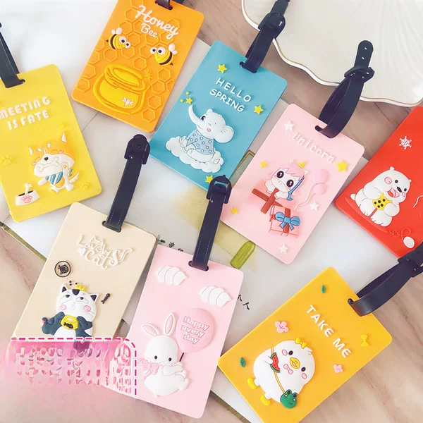 Cute cartoon luggage tag cartoon silicone boarding pass consignment anti-lost name card travel card LOGO can be added