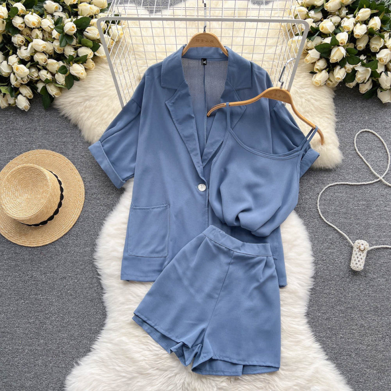 Casual Suit for Women, Summer New Fashion, Loose Half-Sleeved Shirt, Jacket, Vest, Women's Inner Wear, Shorts, Three-Piece Trendy Set Casual Suit for Women, Summer New Fashion, Loose Half-Sleeved Shirt, Jacket, Vest, Women's Inner Wear, Shorts, Three-Piece Trendy Set