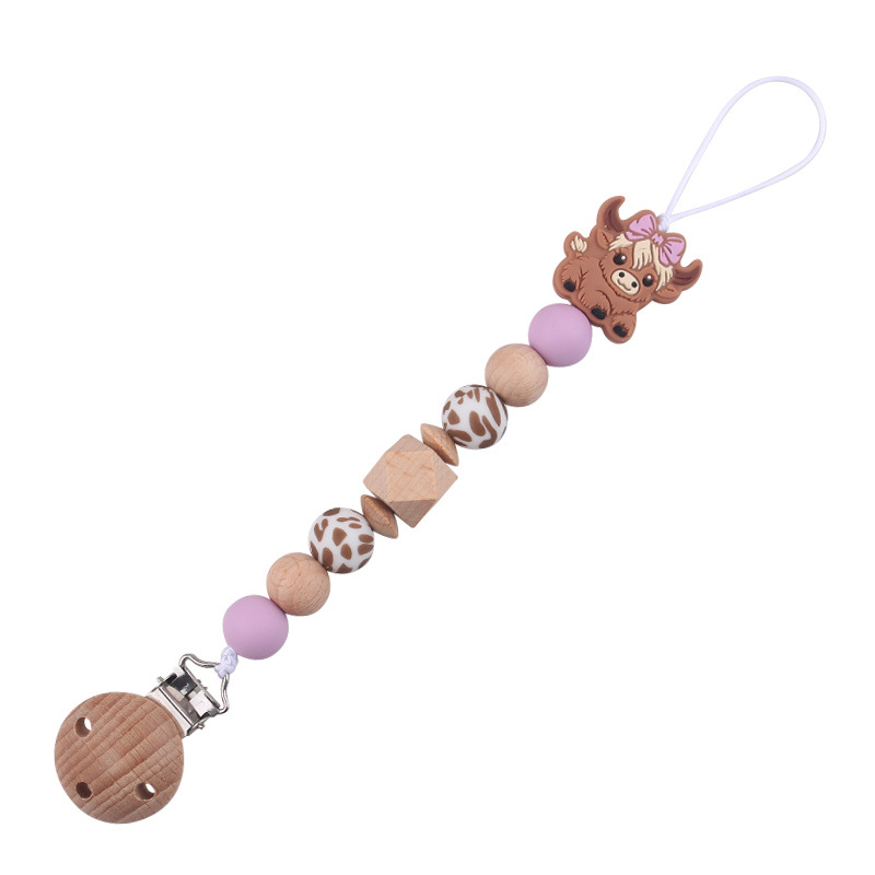 Productos para bebés, leche tranquilizadora, clip de cadena de boca de haya, linda vaca, cadena anti-caída de silicona, cadena anti-caída de Amazon