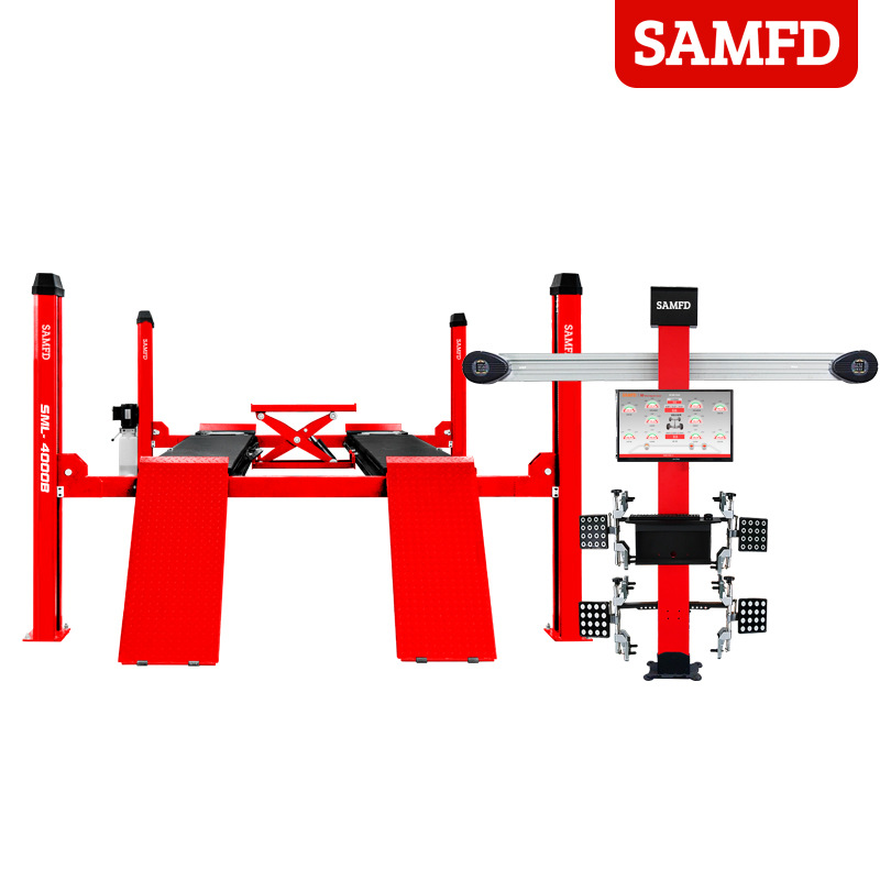 SAMFD coche de cuatro columnas elevador de neumáticos de vehículo elevador 3D cuatro ruedas localizador de 4 toneladas taller de reparación