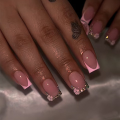 Cross-border wholesale finished nail art 24 pieces, water diamond flower detachable nail stickers, popular in Europe and America, false nail sheets