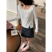 3th Morning 早春新款 温柔风荷叶边小开叉针织衫打底ZY2659