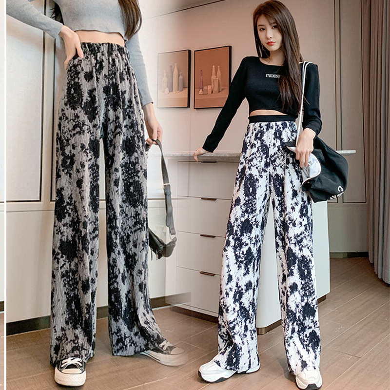 官方图大码女装阔腿裤2021夏薄韩版胖mm宽松显瘦高腰直筒拖地裤