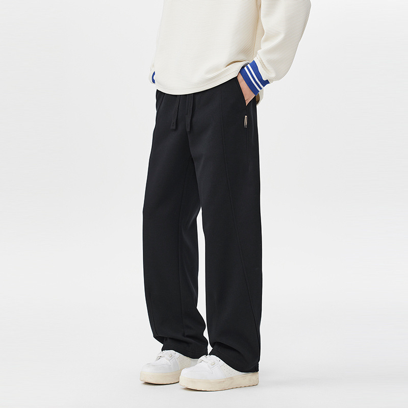 Pantalones pesados para hombres primavera 2025 otoño nuevo estilo relajado recto americano casual pantalones deportivos de algodón gris negro