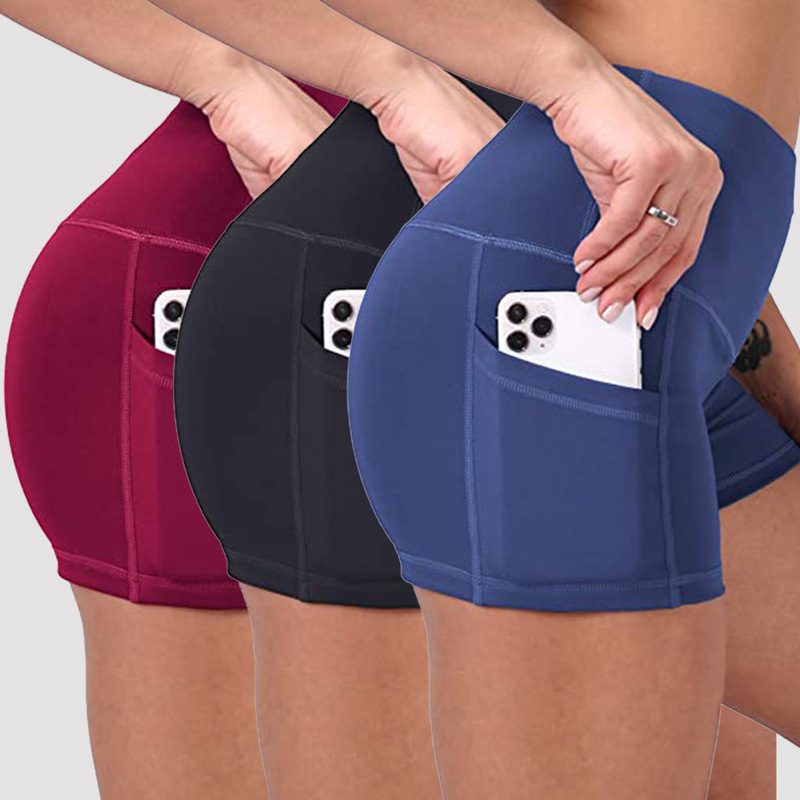Women's Tight-Fitting Sports Shorts for Running, Cycling, and Fitness with Pockets, Butt-Lifting High-Waisted Yoga Shorts, Peach Butt Shorts