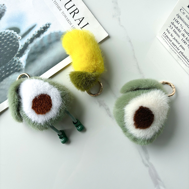 Imitación de visón pelo aguacate llavero de automóvil bolsas de peluche bolsas de peluche colgantes bolsas escolares peluche colgantes al por mayor