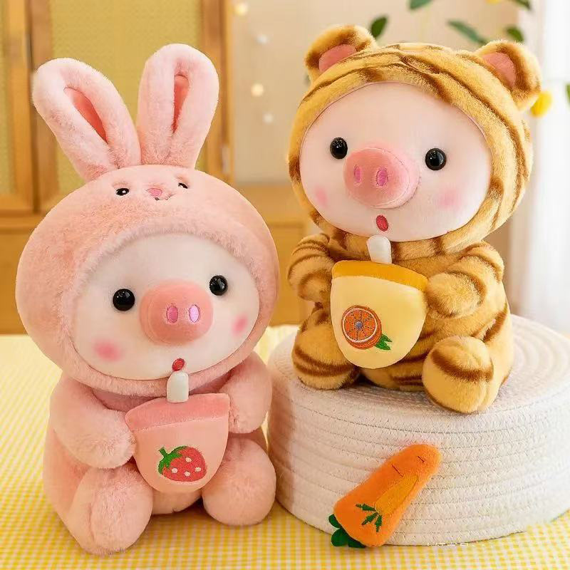 Cross-Border Rabbit Hat Milk Tea Pig Plush Toy Bunny Pig Doll Children's Gift Wholesale Soft and Cute Cross-Border Rabbit Hat Milk Tea Pig Plush Toy Bunny Pig Doll Children's Gift Wholesale Soft and Cute