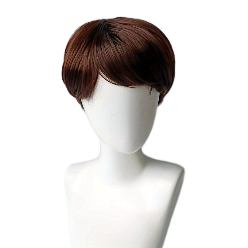 Korte, steile herenpruik, volledige hoofdbedekking, pluizig zwart synthetisch haar, zijscheiding, nieuw in voorraad_voghion.com