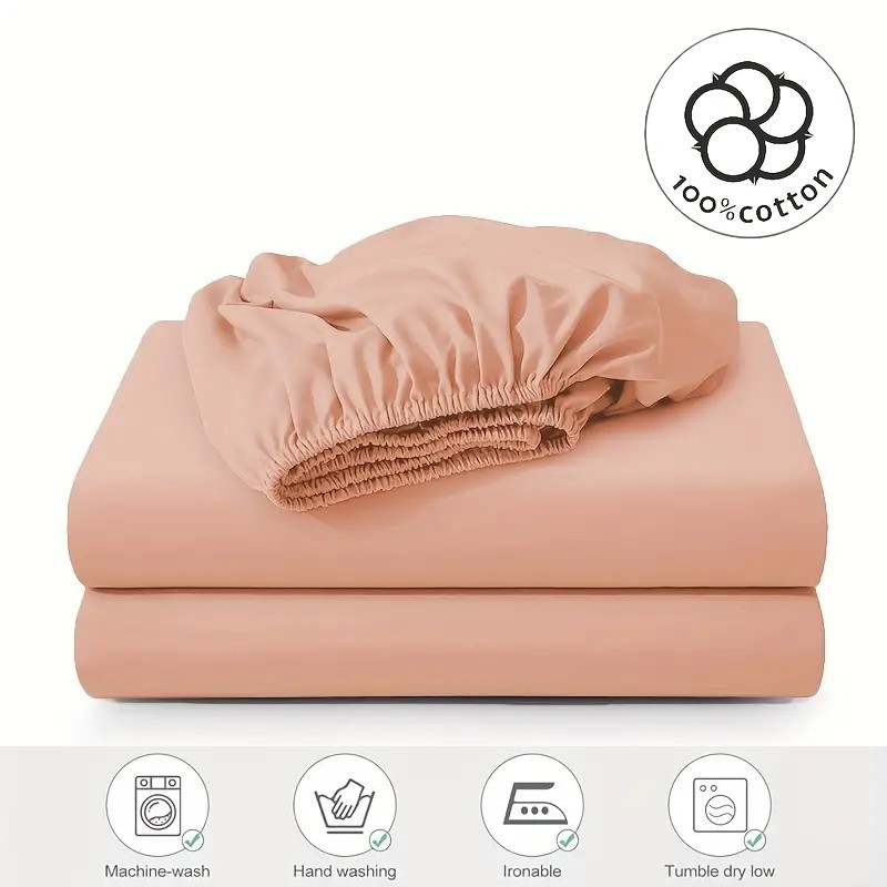 Pure Cotton Fitted Sheet Solid Colour Luxury Mattress Cover_voghion.com