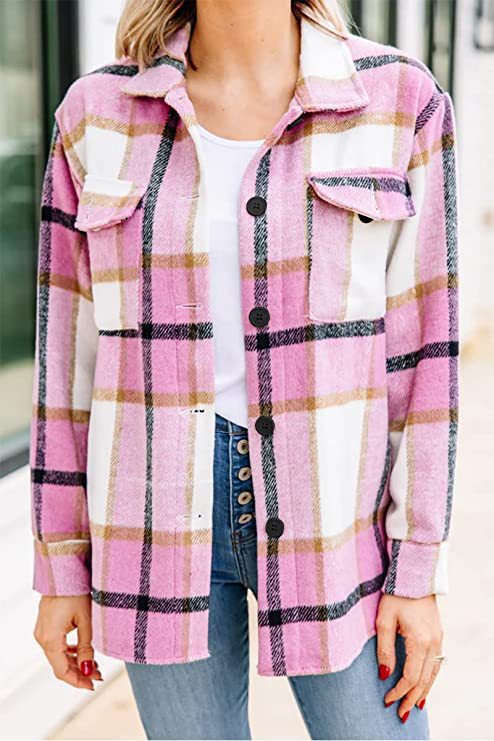 Women's Clothing Plaid Shirt American Style Long Sleeved Collared Loose Fit Mid Length Coat For Autumn Winter_ecoleips.com