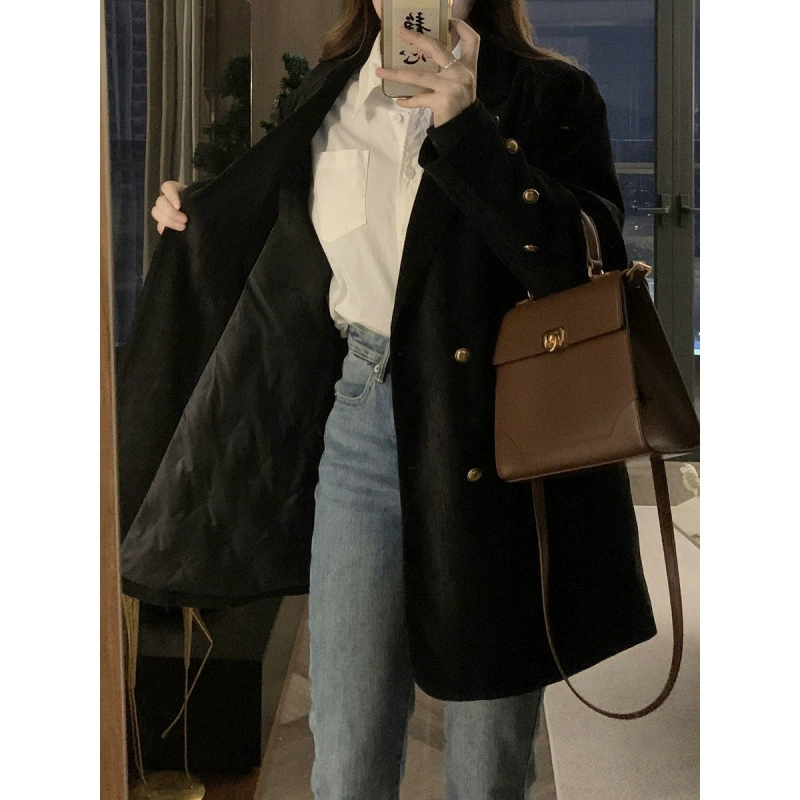 Ретро-классический пиджак, демисезонное тонкое шерстяное пальто, trench coat, плюс размер, стиль высокого качества, западный стиль