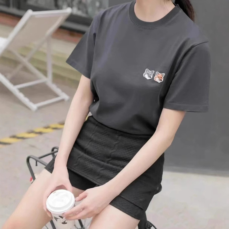 Summer New Maison Kitsune Classic MK Double-headed Little Fox Embroidered Men and Women Couple Short-sleeved T-shirt Trendy