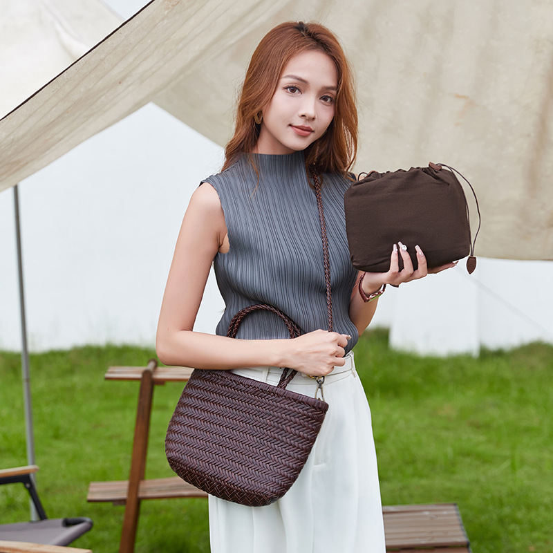 2025春新作ニットバッグdragonフレンチバスケット本革斜めがけショルダーバッグレディースインスタ风