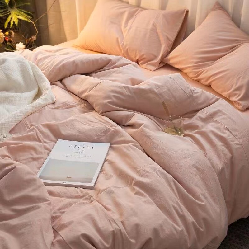 Maternal and Infant Grade Class A Washed Cotton Four-piece Set Solid Color Student Three-piece Set Pure Cotton Bed Sheet Cotton Quilt Cover Bed Hat Quilt Cover Maternal and Infant Grade Class A Washed Cotton Four-piece Set Solid Color Student Three-piece Set Pure Cotton Bed Sheet Cotton Quilt Cover Bed Hat Quilt Cover