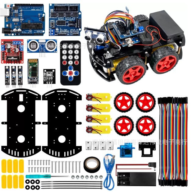 2026 New Smart Car 4-Wheel DIY Kit 4Wd Robot Car Suitable for Uno 4-Wheel Smart Car
