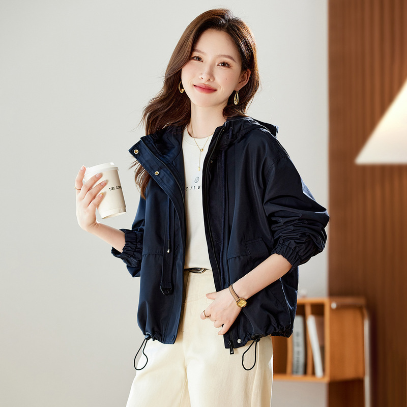 休闲工装风连帽短外套女2025春秋新款宽松百搭休闲夹克小个子上衣|undefined