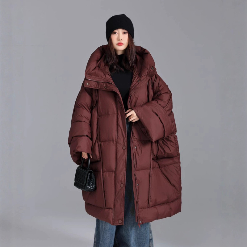 New winter oversized loose-fitting thickened warm hooded white duck down jacket for women, extra-long fashion coat New winter oversized loose-fitting thickened warm hooded white duck down jacket for women, extra-long fashion coat