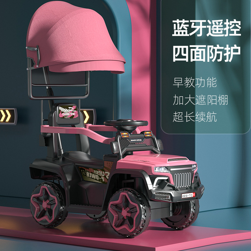 Cuatro ruedas eléctricas para niños más barrera de control remoto empurrado para niños y niñas pueden montarse en juguetes recargables vehículo todoterreno