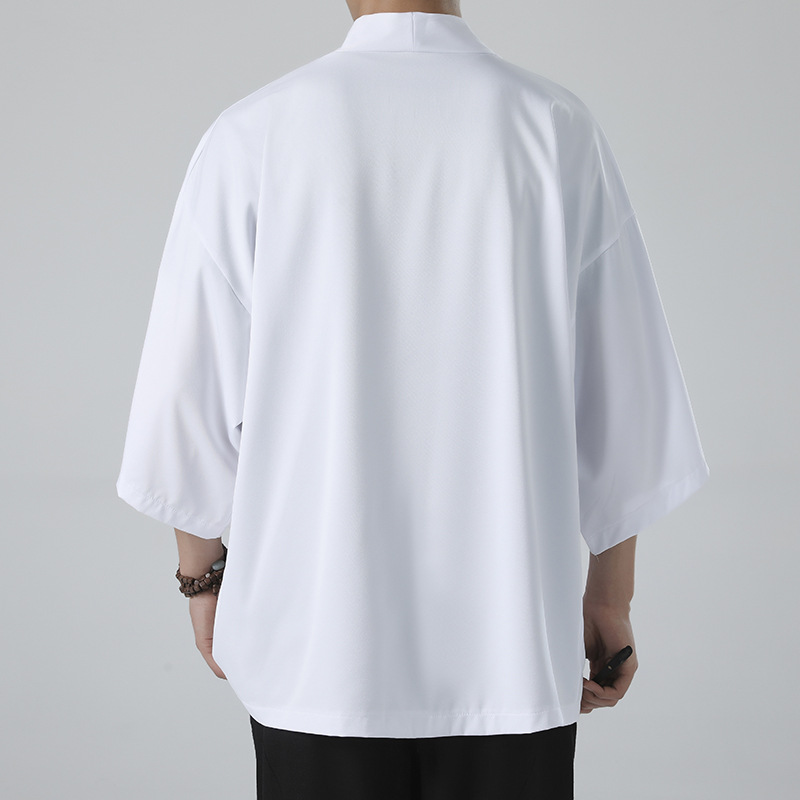 Verano estilo chino de tres cuartos de manga fina de seda de hielo ropa de protección solar más tamaño pareja casual color sólido capa para hombres