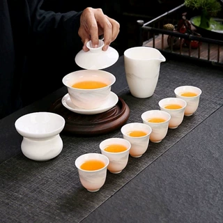 德化白瓷功夫茶具盖碗泡茶套装企业活动伴手礼赠品陶瓷可印刷logo