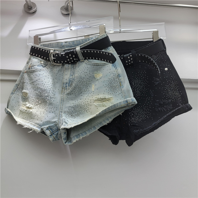 Pantalones Cortos Vaqueros con Agujeros para Mujer de Denim, Con Agujeros, para Verano