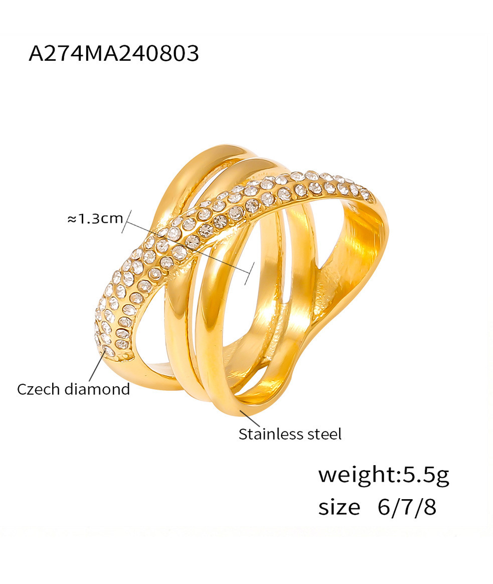 Vintage Niche Stainless Steel Ring Cross Wrap Diamond Ring_voghion.com