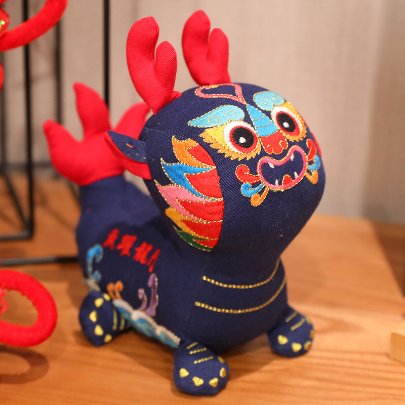 2024 Año del Dragón de la mascota de juguete de peluche de lino Wufu dragón muñeca Zodiaco Dragón Año Empresa de la muñeca regalo de la puerta abierta