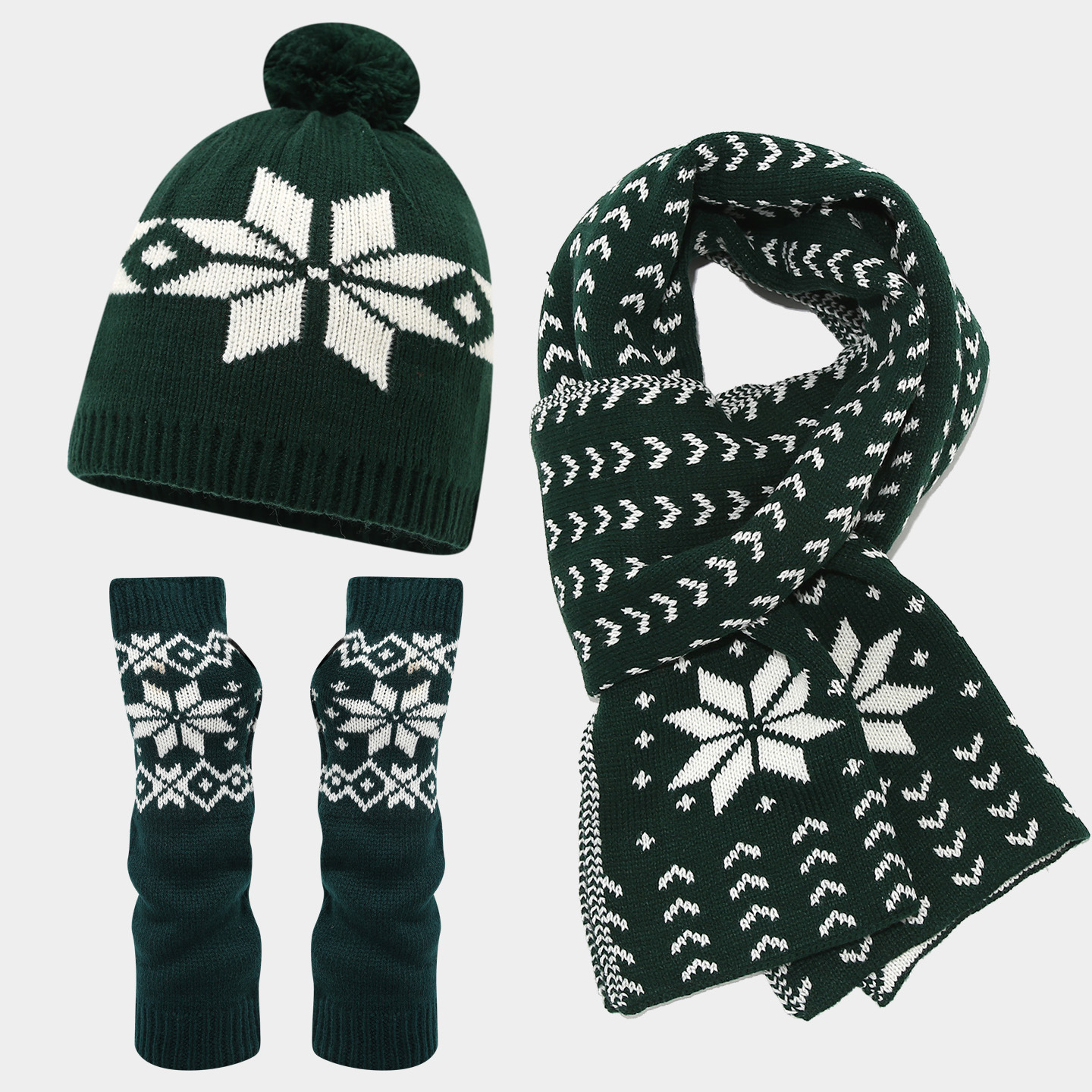 Calentamiento de tres piezas para mujeres y hombres de invierno de Navidad tormenta de nieve patrón de tejer sombrero bufandas guantes de frío moda