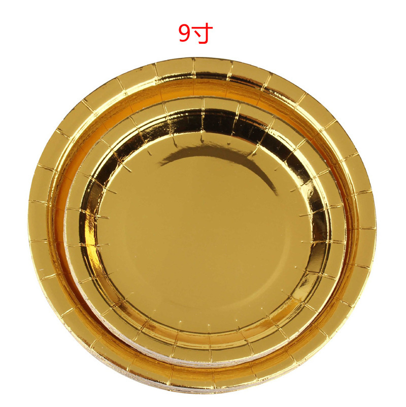 Oro bronceado desechable vajilla traje taza de papel plato de papel mantel fiesta lugar suministros decoración bronceado oro